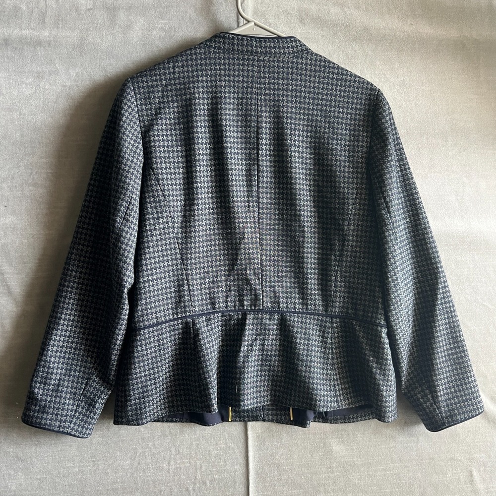 Talbots‎ 14P Petite Navy Gray Houndstooth Open Front Blazer Career Jacket - Picture 2 of 11